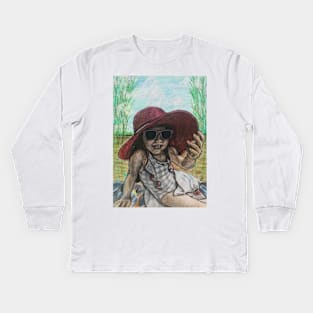 Just a girl with a hat Kids Long Sleeve T-Shirt